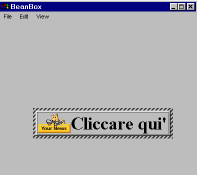 Figura 5 - Il JavaBean entra subito in esecuzione ; infatti cliccando su di esso vedremo l'immagine cambiare. Come si può vedere dalla figura 4, il frame delle proprietà contiene esattamente le proprietà che abbiamo definito. Se cambiamo queste proprietà vedremo il loro effetto immediato sul JavaBean