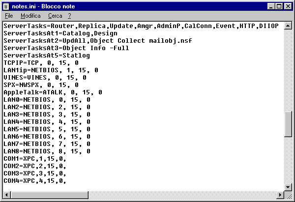 Figura 2 - File di configurazione notes.ini