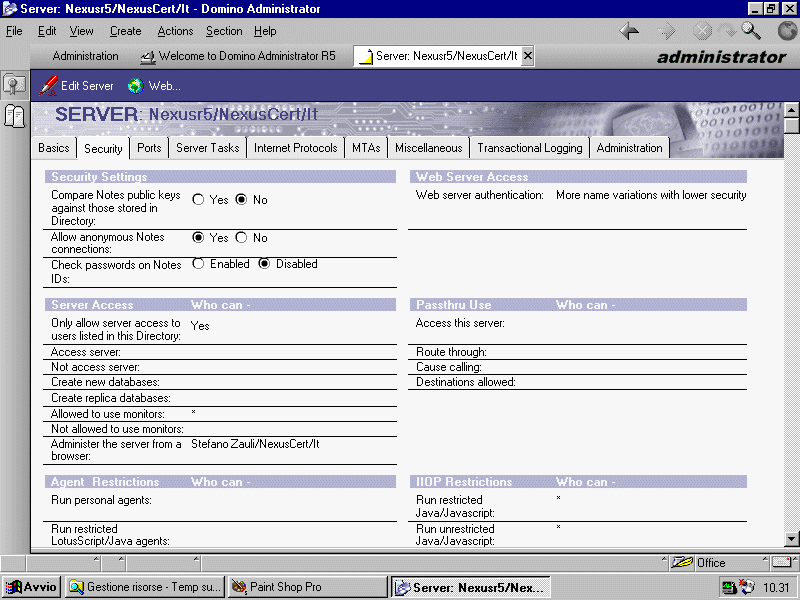 Figura 3 - Configurazione del servizio IIOP