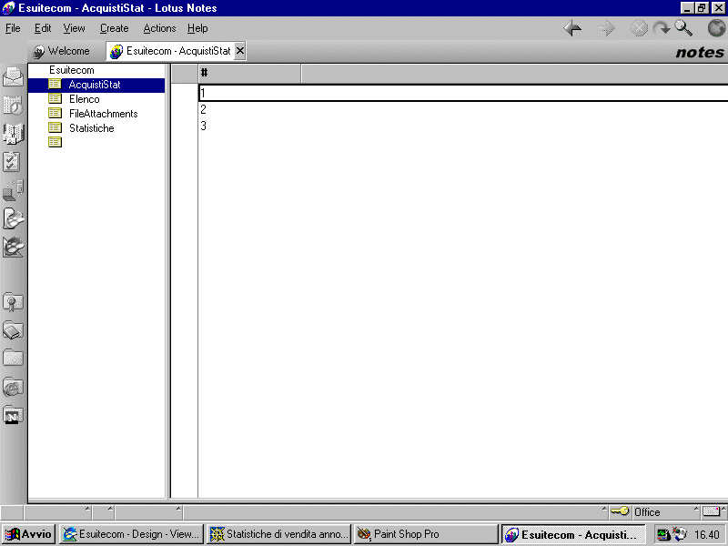 Vista Notes con i dati delle vendite