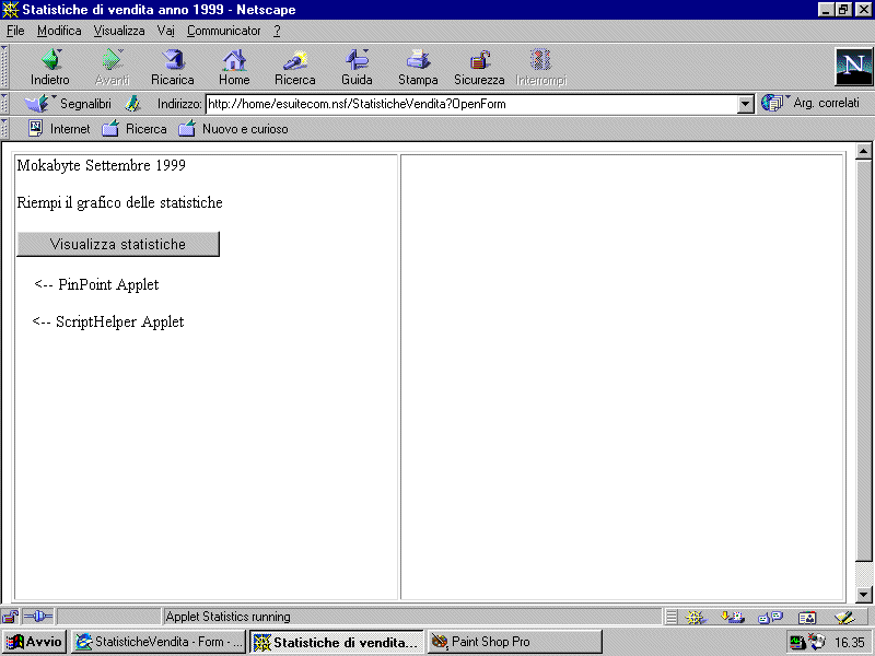 Schermata iniziale nel browser