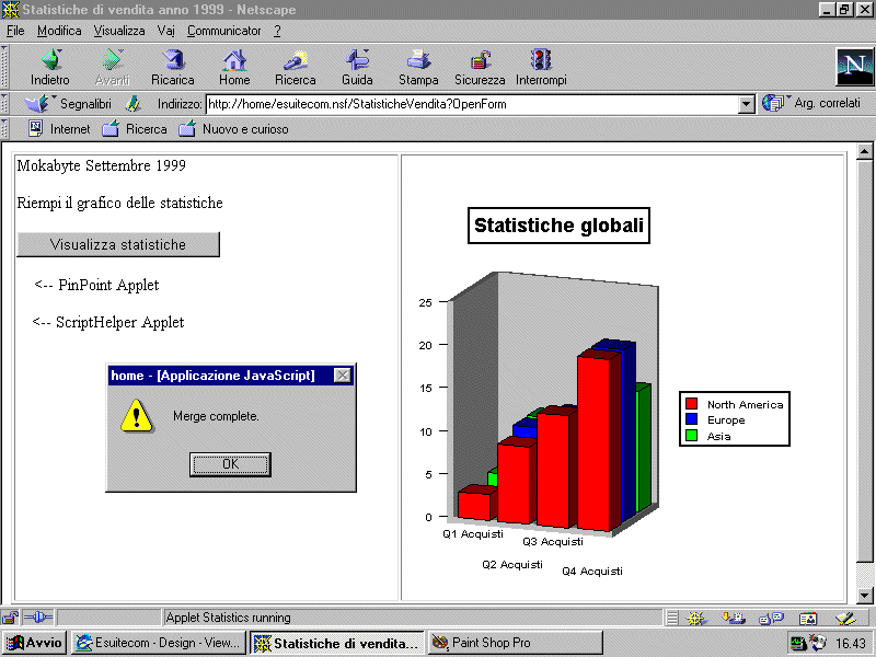 Grafico visualizzato dall'applet nel browser