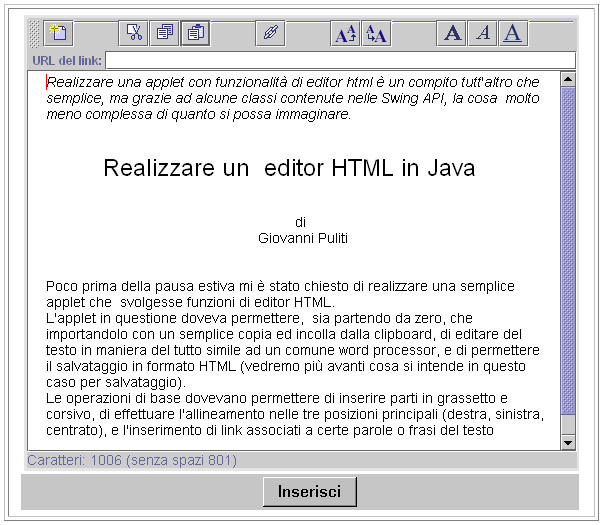 Interfaccia dell'editor HTML