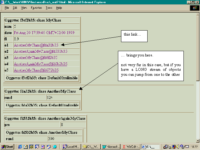 Un oggetto Java visualizzato come pagina HTML