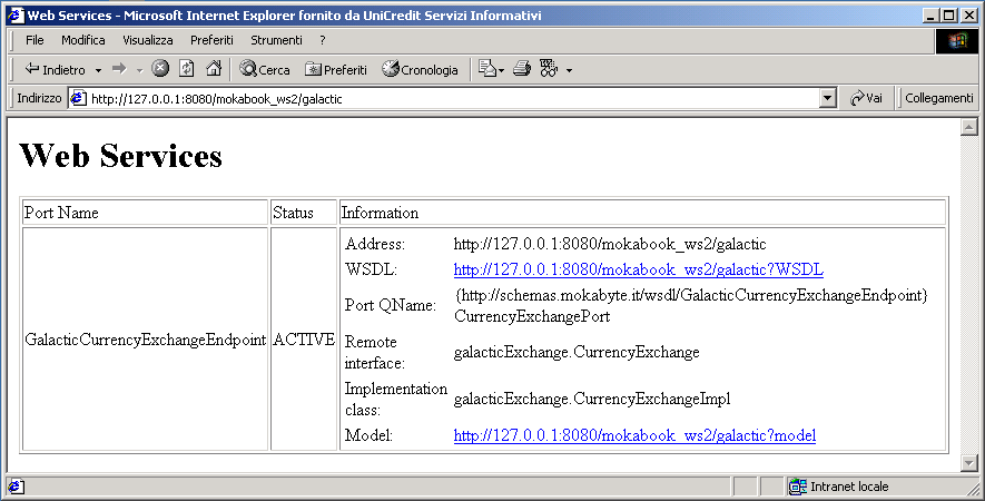Figura 2 - Visualizzazione degli endpoint del servizio GalacticExchange