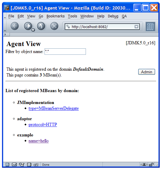 Figura 3 - La console JMX HTML offerta dall'adapter HTTP della implementazione JMX della Sun