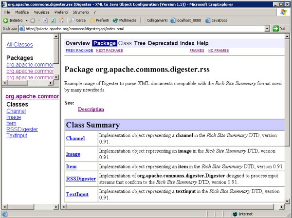 Figura 3 - Il package per gestire documenti con il formato RSS