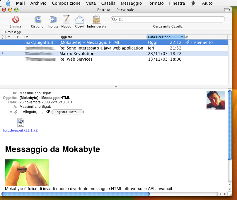 Figura 4 - Il client di posta gestisce il messaggio HTML