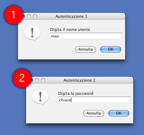Figura 5 - Le due finestre presentate da questo semplice meccanismo di autenticazione