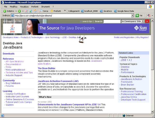 Figura 1 - La pagina delle specifiche ufficiali SUN dei JavaBeans.