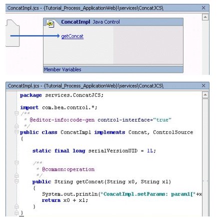 Figura 8 - Weblogic Workshop: design view/code view del Java Control MokaConcat