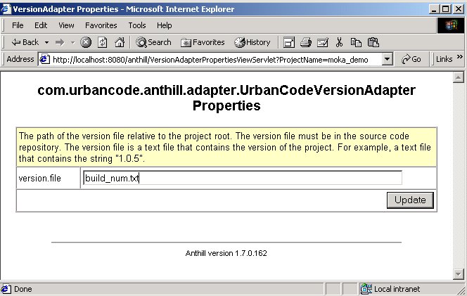 Figura 7 - Impostazioni del file che contiene il build number