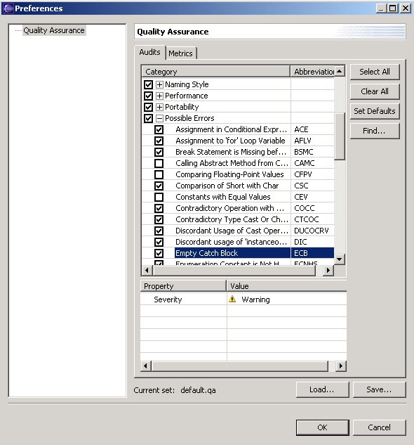 Figura 7 - Configurazione regole di audit e livello di severity