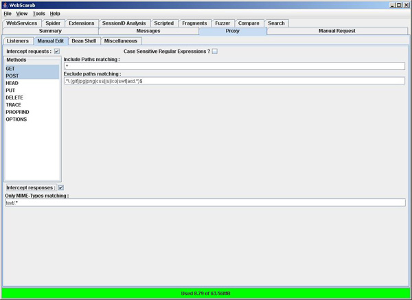 Figura 7 - Configuriamo il proxy WebScarab per intercettare le richieste e le risposte del client