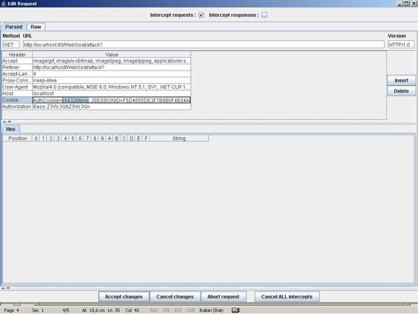 Figura 13 - Spoofing con il cookie corrispondente all'identità di Alice