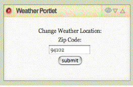 Figura 3 - La Weather portlet in modalità di EDIT: l'utente sceglie la città per la quale visualizzare le previsioni meteorologiche