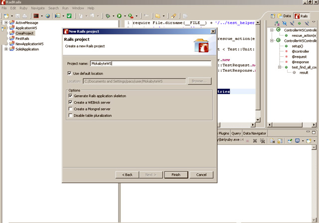 Figura 1 - Creazione di un progetto con RadRails