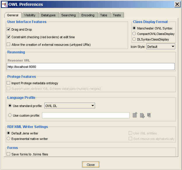 Figura 17 - Pannello Preferences di Protégé