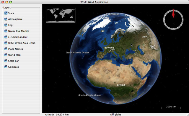 Figura 1 - World Wind for Java come ci appare appena lanciato da Java Web Start