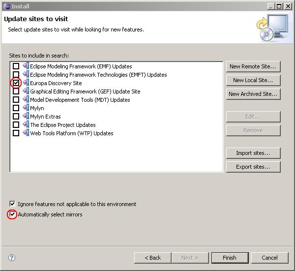 Figura 2 - Connessione all'Update site principale di Eclipse 3.3 (Europa)