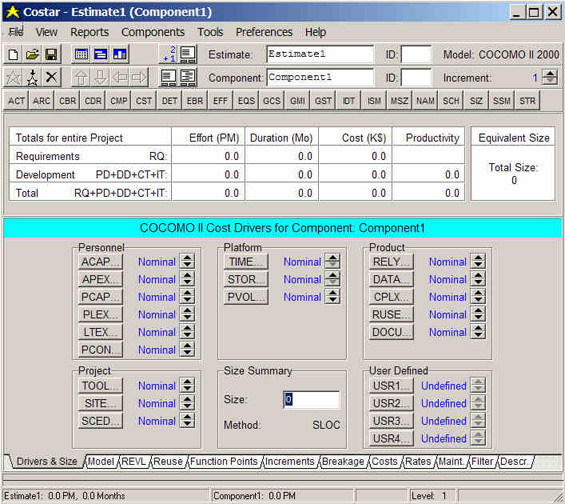 Figura 6 - Costar COCOMO Effort estimation tool [COSTAR]