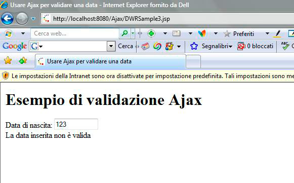 Figura 4 - Esempio di validazione di una data con DWR