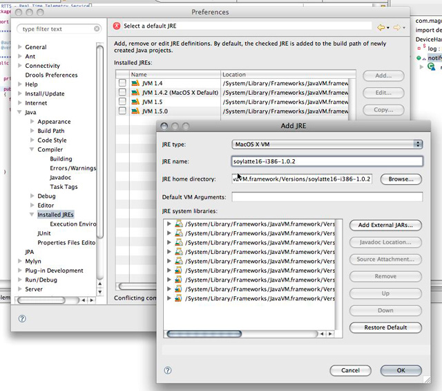Figura 2 - Eclipse su Mac OS X: SoyLatte come piattaforma di riferimento