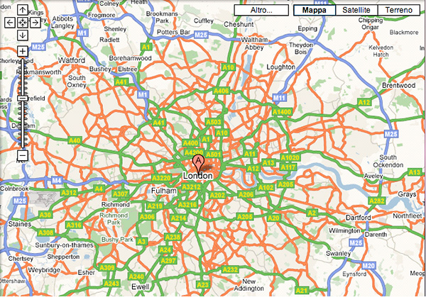 Figura 3 - Una mappa stradale di Londra, ricavata da Google Maps.