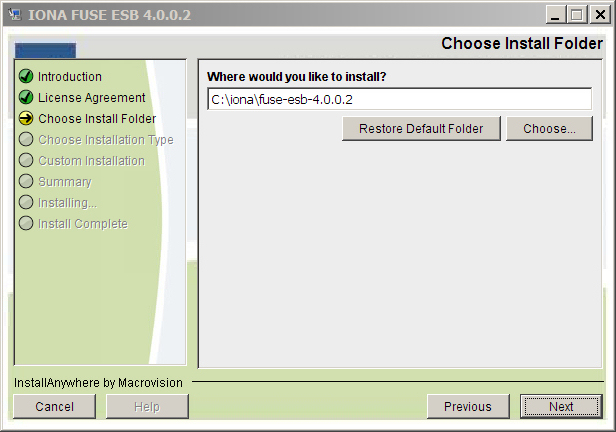 Figura 3 – Installazione di FUSE ESB: directory di installazione.