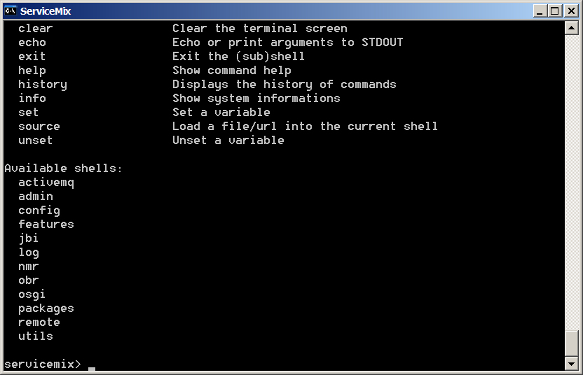 Figura 7 – Interfaccia di FUSE ESB: lista comandi.