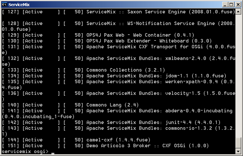 Figura 10 – Interfaccia di FUSE ESB: elenco bundle