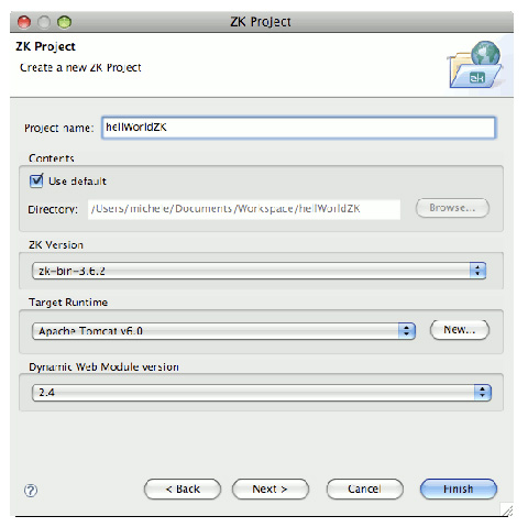 Wizard per creare un progetto ZK per Eclipse.