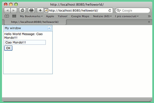 Hello world con messaggio.