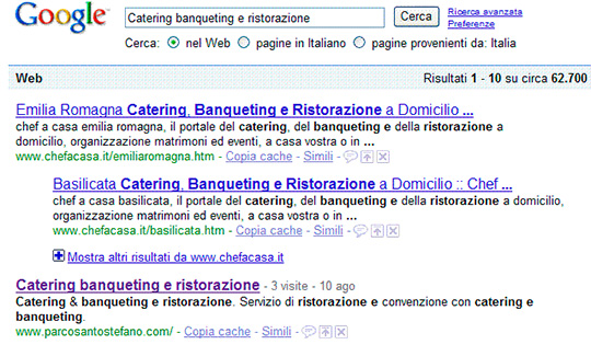 Figura 1 - Ricerca su Google per "catering banqueting ristorazione".