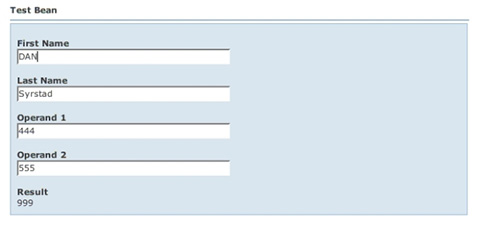 La pagina di esempio dopo la personalizzazione tramite beanprops file.