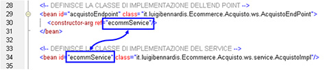 Figura 5 - Endpoint e classe di implementazione del Web Service.