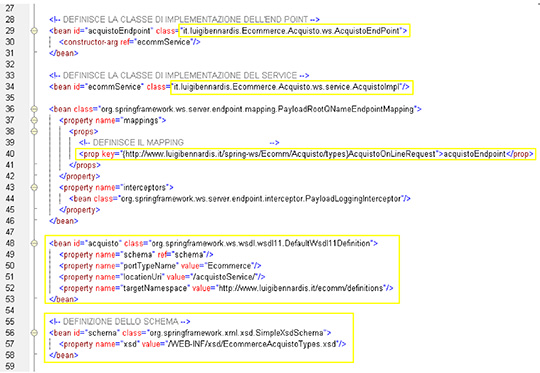 Figura 3 - Definizione del web service originario nel file di configurazione di Spring-WS