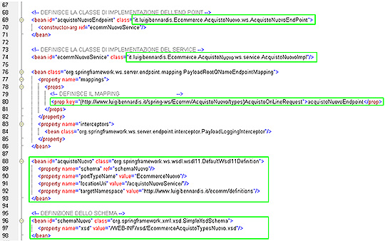 Figura 4 - Definizione del nuovo web service nel file di configurazione di Spring-WS