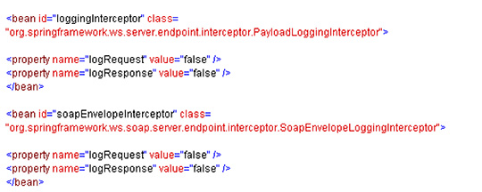 Figura 13 - Definizione delle proprietà degli interceptor di logging