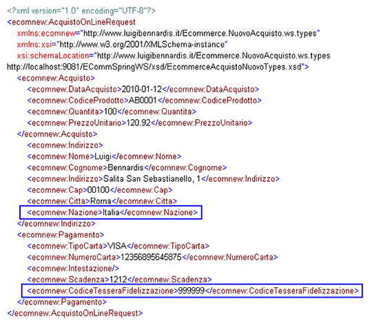Figura 3 - Payload di request trasformato dallo stylesheet XSLT.