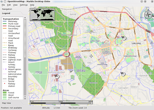 Figura 2 - Una mappa del progetto collaborativo OpenStreetMap, all'interno del "virtual globe" open Marble.