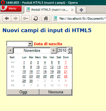 Figura 10 - Ecco come si presenta il controllo relativo alle date nel browser Opera.