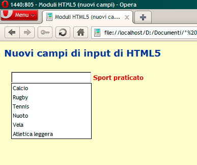 Figura 12 - Ecco come si presenta un elemento di tipo "datalist" nel browser Opera, l'unico che al momento garantisca la compatibilità.