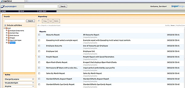 Interfaccia utente JasperSoft
