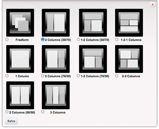 Figura 6 - Esempi di modelli di layout predefiniti di Liferay.