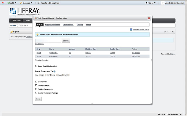 Figura 11 -  La Web Content Display: scelta dell’articolo.