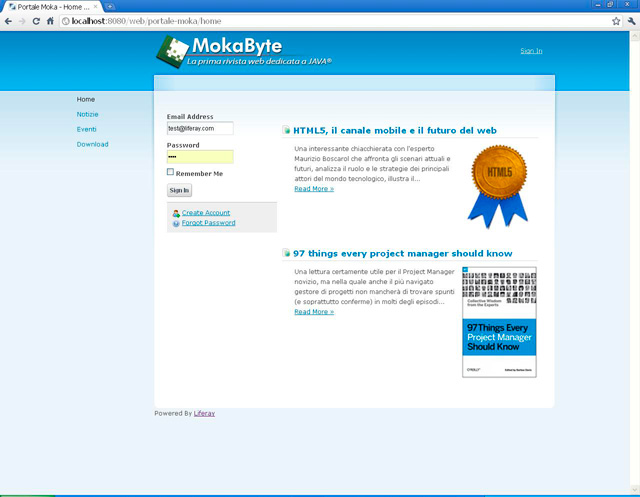 Figura 6 - Home page con il tema scelto.