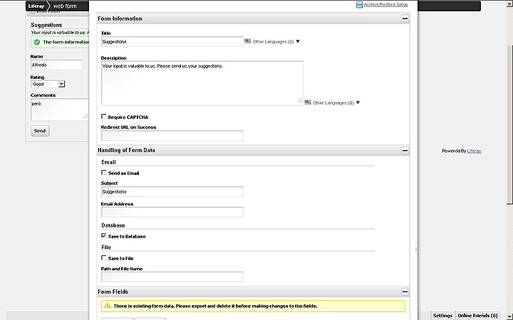 Figura 1 - Web Form Portlet: confgurazione.