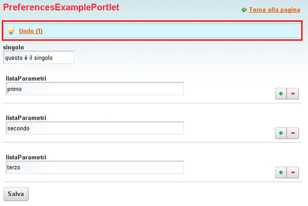 Figura 6 - Portlet Preferences, particolare dell'Undo Manager.