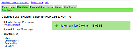 Figura 2 - L'area download di JLaTeXMath.